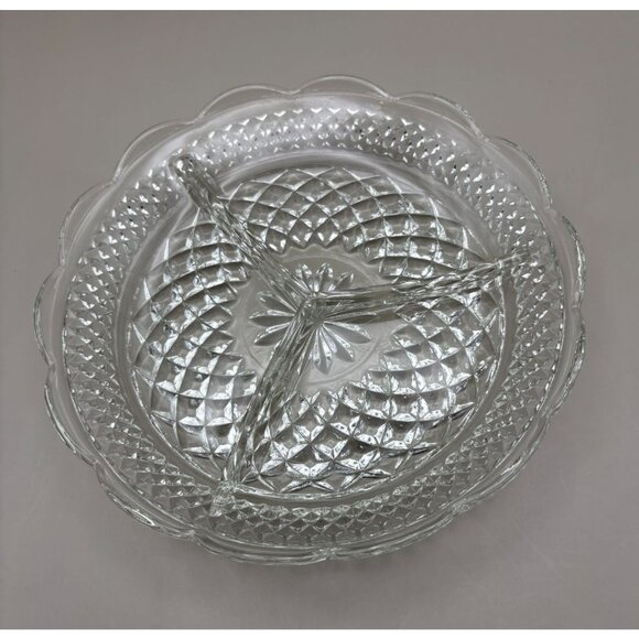Anchor Hocking Wexford Dish Divided Relish Dip Serving Plate Clear Glass Vintage - Picture 7 of 7